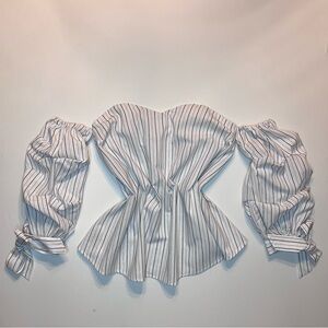 NWOT Rue21 Off-Shoulder Striped Balloon Sleeve Blouse Tunic Poplin Women’s XS